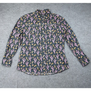 Cowgirl Hardware Pearl Snap Shirt Womens Large Western Novelty Cactus Rodeo Work
